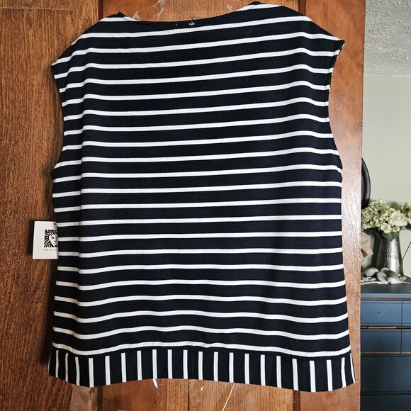 Anne Klein Navy & White Horizontal Stripe Sleeveless Pullover Top Women’s M NWT - Picture 2 of 9